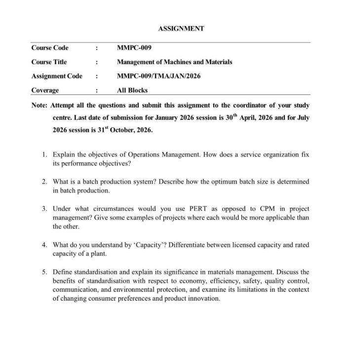 MMPC-009 Management of Machines and Materials IGNOU study material