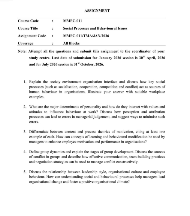 MMPC-011 Social Processes and Behavioural Issues IGNOU study material