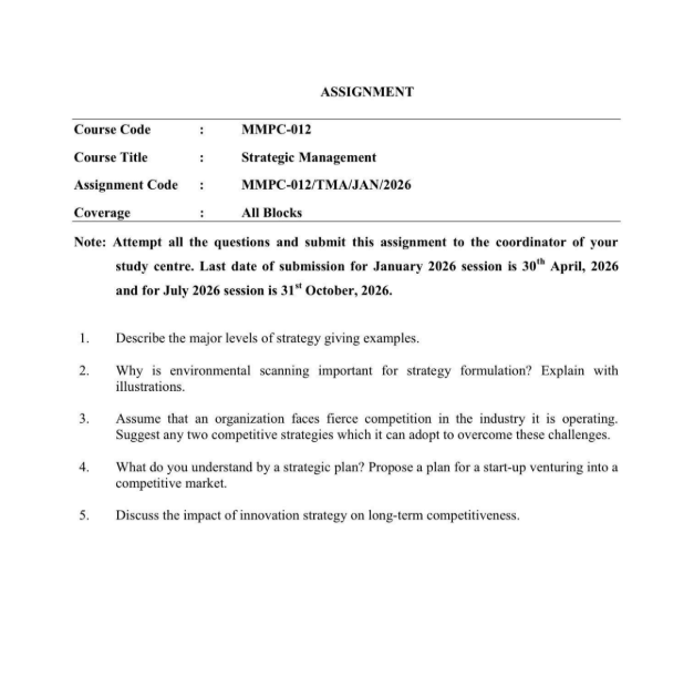 MMPC-012 	Strategic Management IGNOU study material