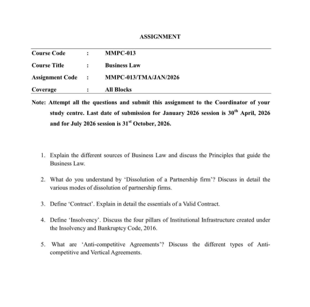MMPC-013 Business Law IGNOU study material