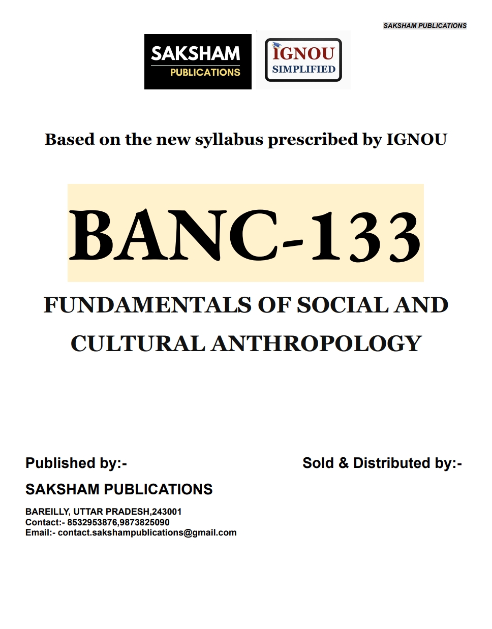 BANC-133 FUNDAMENTALS OF SOCIAL AND CULTURAL ANTHROPOLOGY IGNOU study material